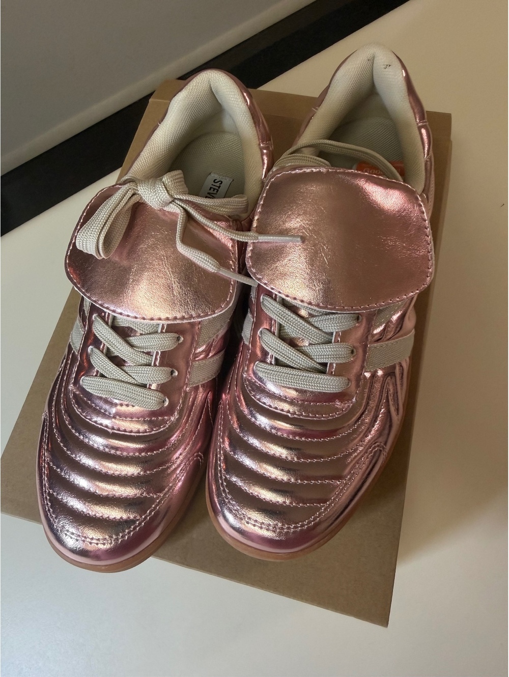 Steve Madden Rose Gold Metallic Sneakers with White Accents